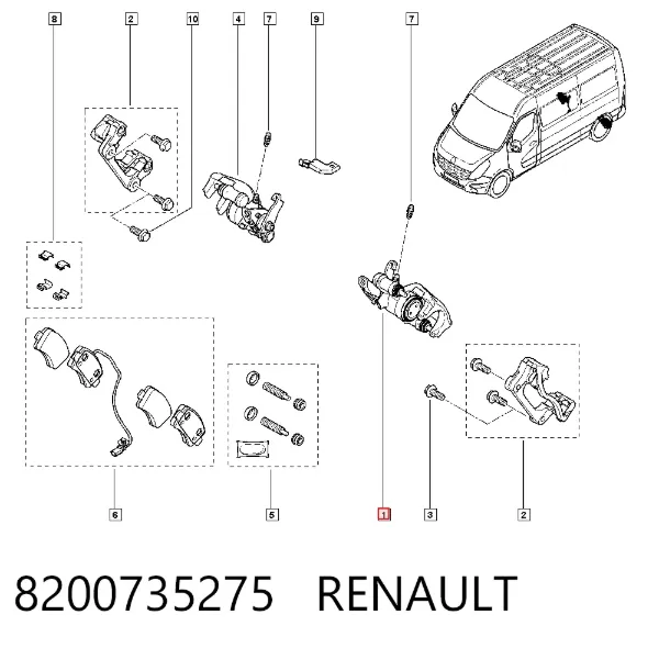 Pinza de freno trasera izquierda 8200735275 Renault (RVI)