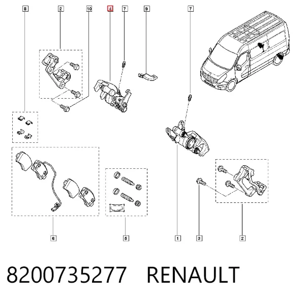 Pinza de freno trasera derecha 8200735277 Renault (RVI)