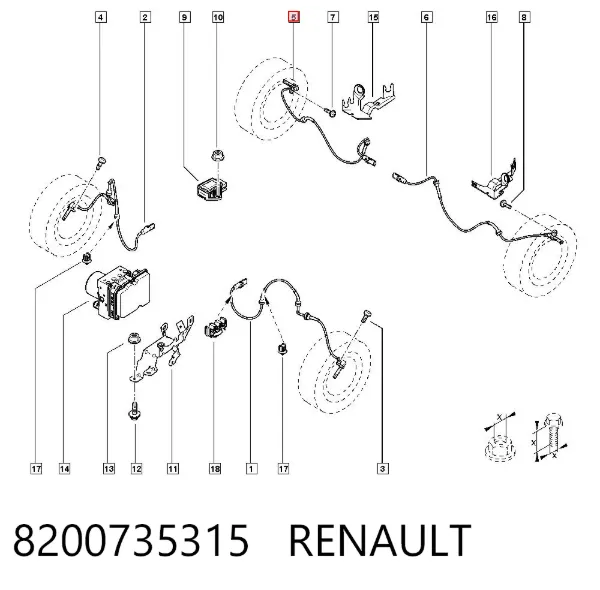 Sensor ABS trasero 8200735315 Renault (RVI)