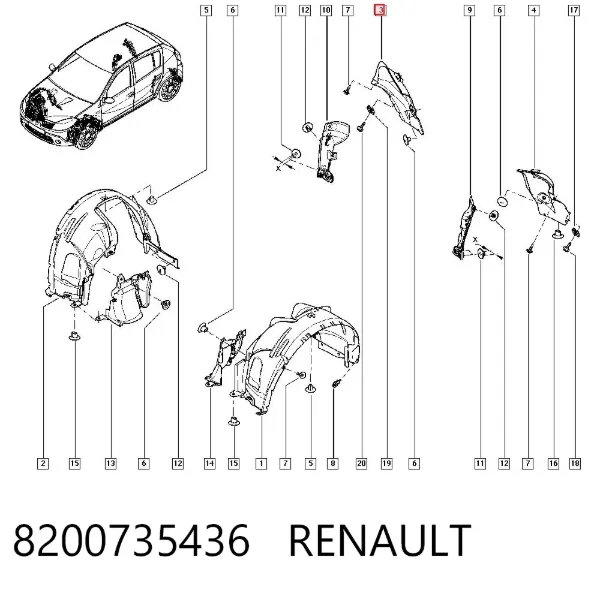 Guardalodo interior derecho, aleta trasera 8200735436 Renault (RVI)