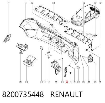 Guía izquierda del parachoques trasero RENAULT 8200735448