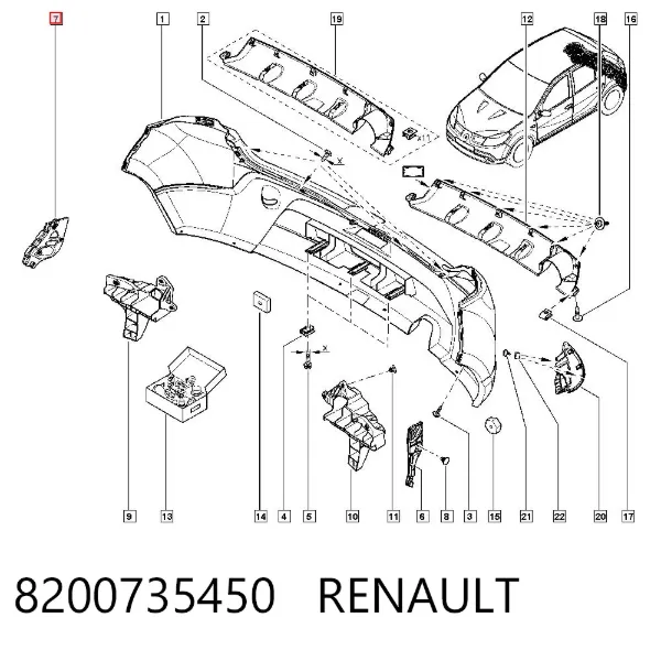 Soporte exterior derecho del parachoques trasero 8200735450 Renault (RVI)