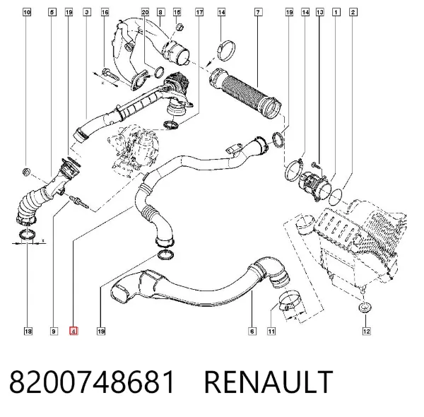 Tubo intercooler 8200748681 Renault (RVI)
