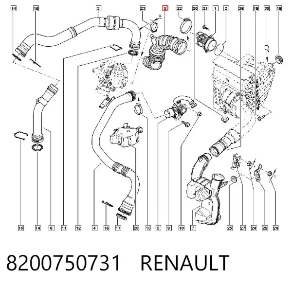 Tubo de admisión de aire al turbocompresor 8200750731 Renault (RVI)