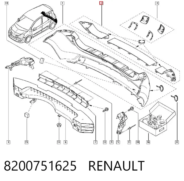 Protector parachoques trasero 8200751625 Renault (RVI)