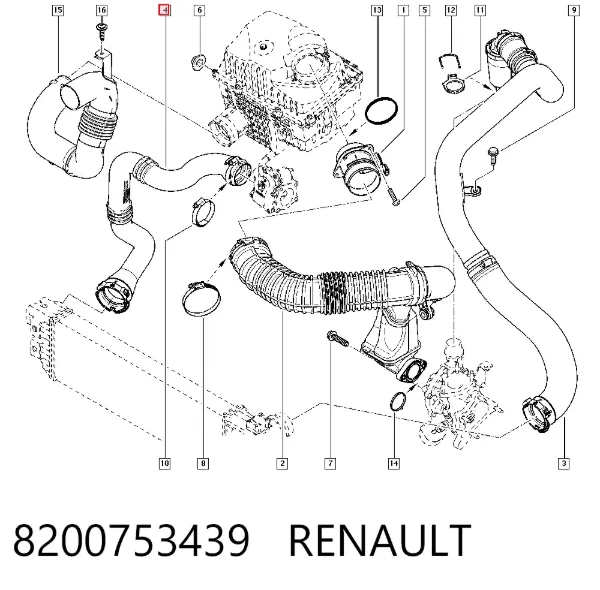 Tubo intercooler 8200753439 Renault (RVI)