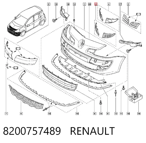 Tapa de rejilla de faro antiniebla del parachoques delantero 8200757489 Renault (RVI)