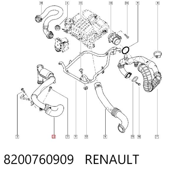 Tubo intercooler 8200760909 Renault (RVI)