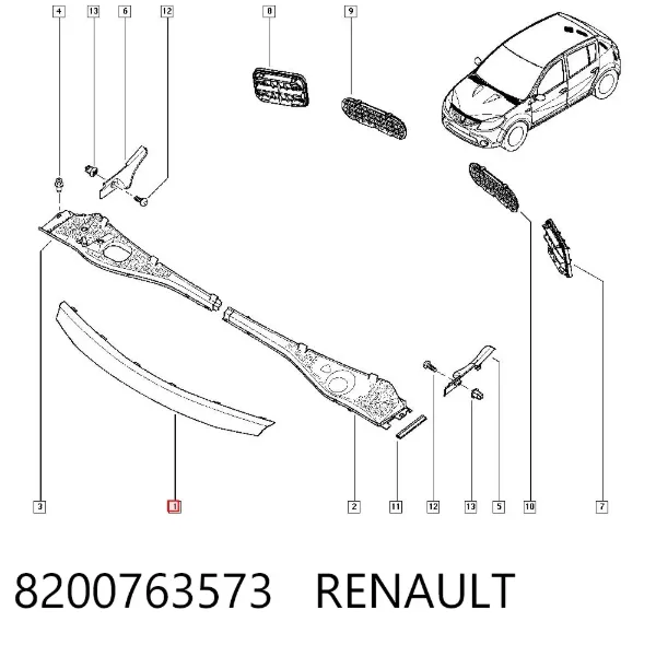 Moldura de rejilla del radiador 8200763573 Renault (RVI)