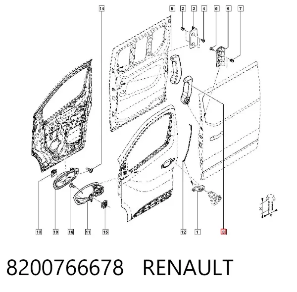 Manija interior izquierda de puerta corrediza 8200766678 Renault (RVI)