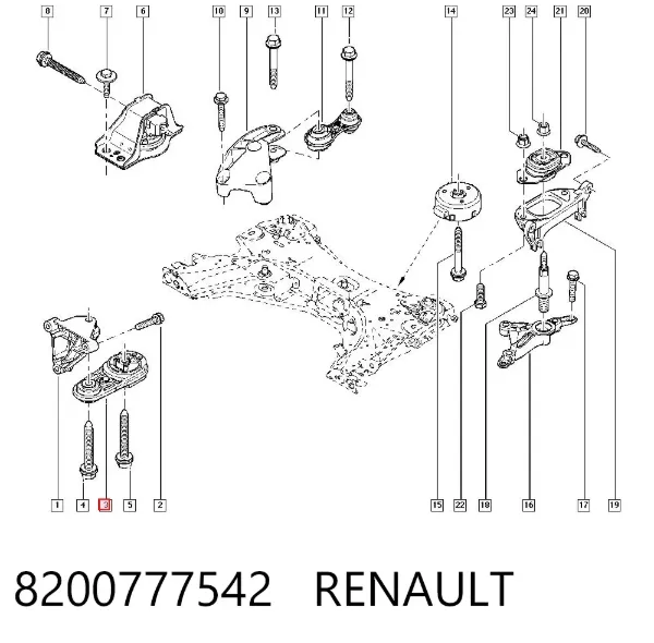 Soporte inferior del motor 8200777542 Renault (RVI)