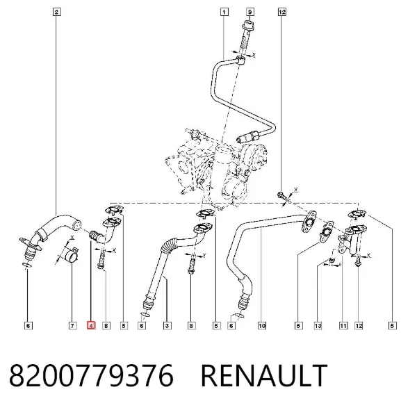 Tubo de drenaje de aceite de turbocompresor 8200779376 Renault (RVI)