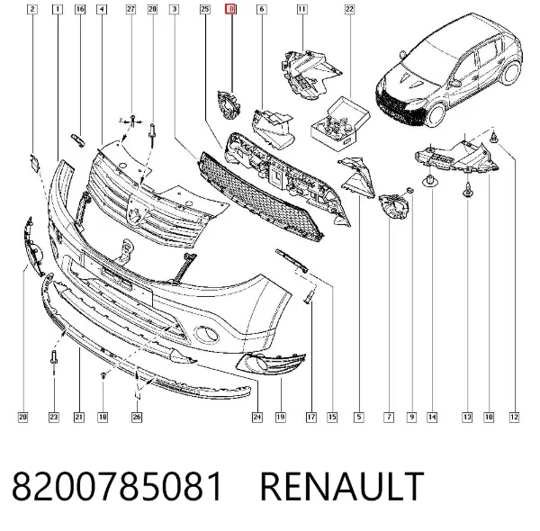 Tapa de rejilla de faro antiniebla delantero derecho 8200785081 Renault (RVI)