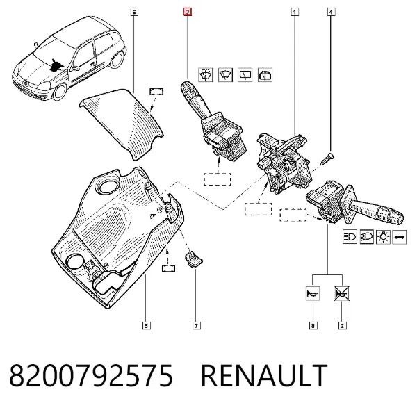 Conmutador derecho de la columna de dirección 8200792575 Renault (RVI)