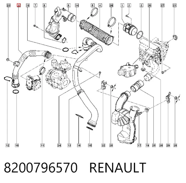 Tubo intercooler 8200796570 Renault (RVI)