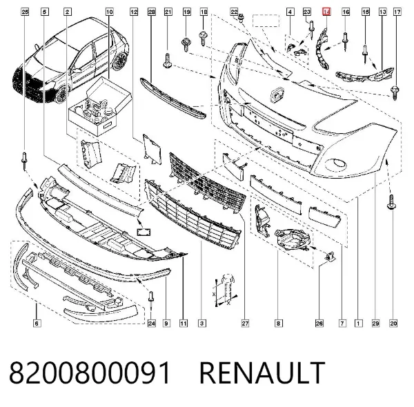 Soporte de parachoques delantero derecho 8200800091 Renault (RVI)