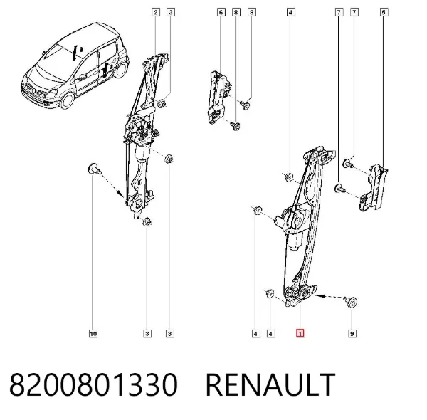 Mecanismo de elevalunas de la puerta trasera izquierda 8200801330 Renault (RVI)