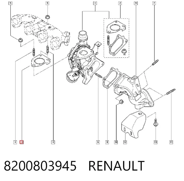 Junta de admisión de turbina de gases de escape 8200803945 Renault (RVI)