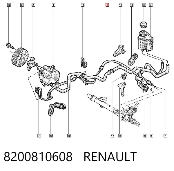 Manguera de alta presion de direccion, hidráulica 8200810608 Renault (RVI)