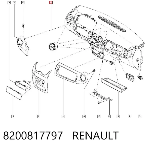 Rejilla de ventilación de salpicadero 8200817797 Renault (RVI)