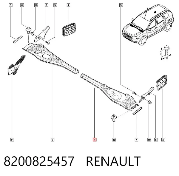Rejilla izquierda de limpiaparabrisas 8200825457 Renault (RVI)