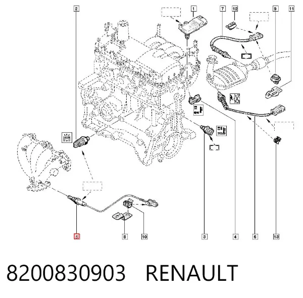 Sensor de oxígeno previo al catalizador 8200830903 Renault (RVI)