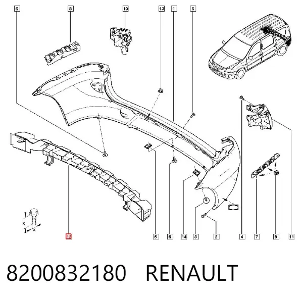 Absorbedor de parachoques trasero 8200832180 Renault (RVI)