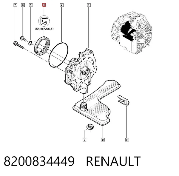 Retén del eje primario de la transmisión 8200834449 Renault (RVI)