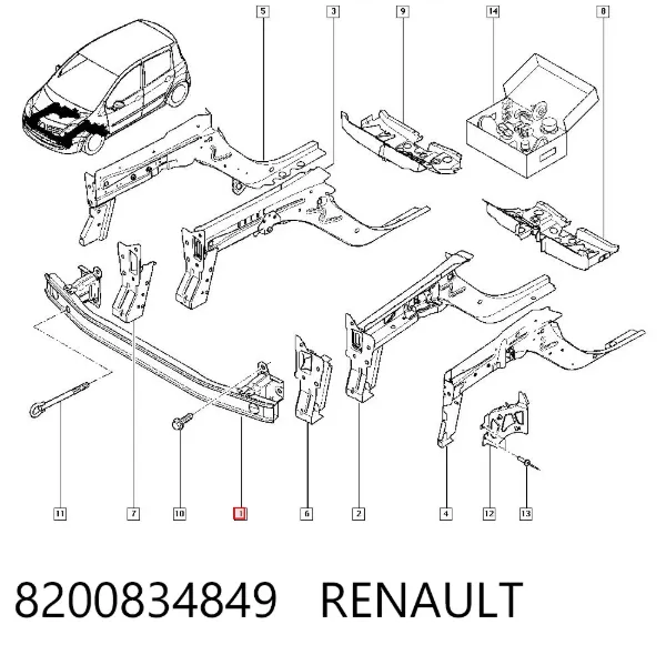 Refuerzo parachoque delantero 8200834849 Renault (RVI)