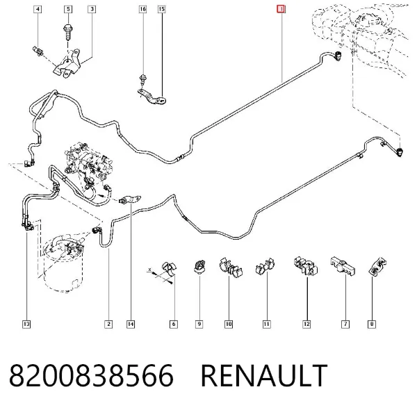 Tubo de combustible, del depósito al filtro de combustible 8200838566 Renault (RVI)