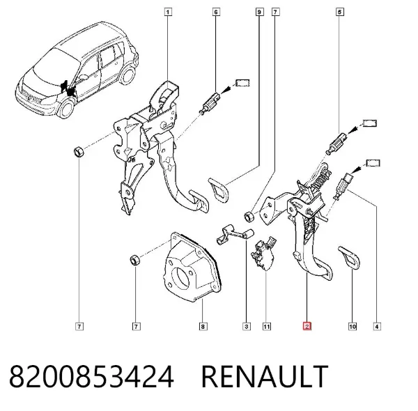 Pedal embrague 8200853424 Renault (RVI)