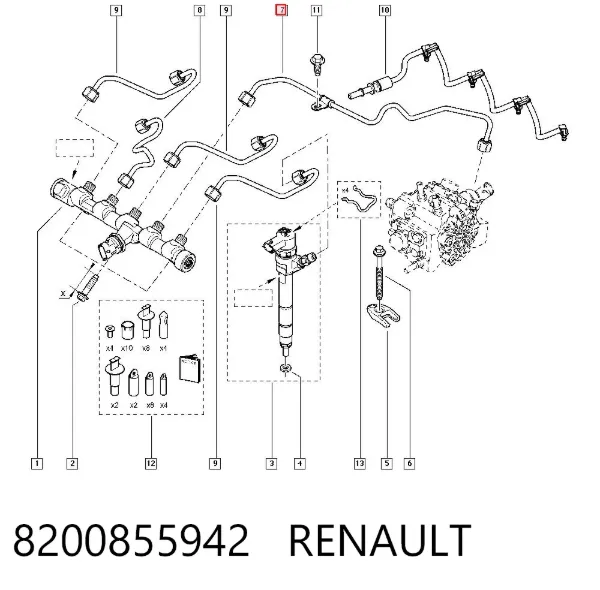 Tubo de combustible de la bomba de alta presión al riel de combustible 8200855942 Renault (RVI)