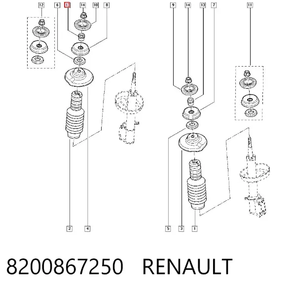 Buje de vástago de amortiguador delantero 8200867250 Renault (RVI)