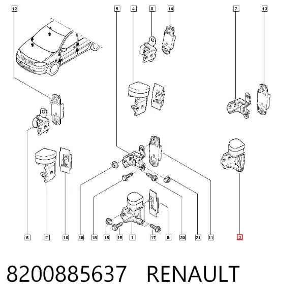 Bisagra de puerta trasera izquierda 8200885637 Renault (RVI)