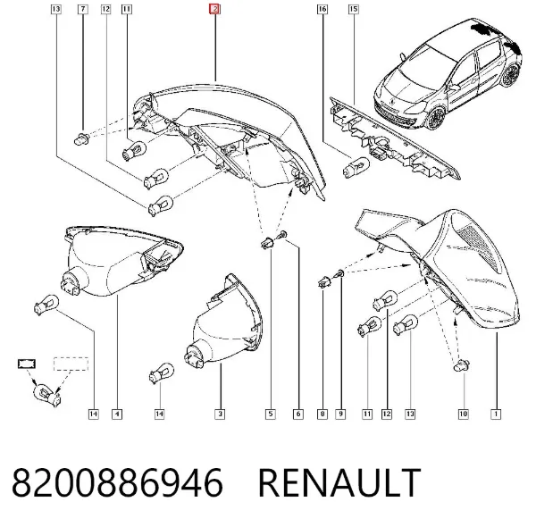 Piloto trasero derecho 8200886946 Renault (RVI)