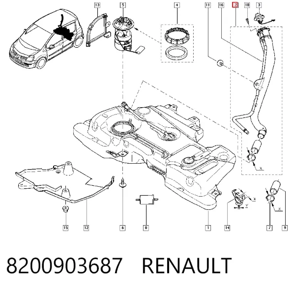 Tubo del depósito al cuello de llenado 8200903687 Renault (RVI)