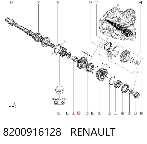 Piñón conductor de quinta velocidad 8200916128 Renault (RVI)