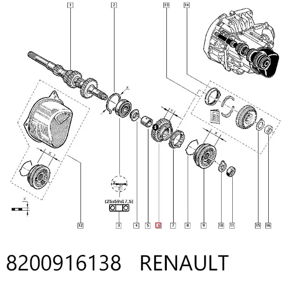 Piñón conductor de quinta velocidad Renault Clio III