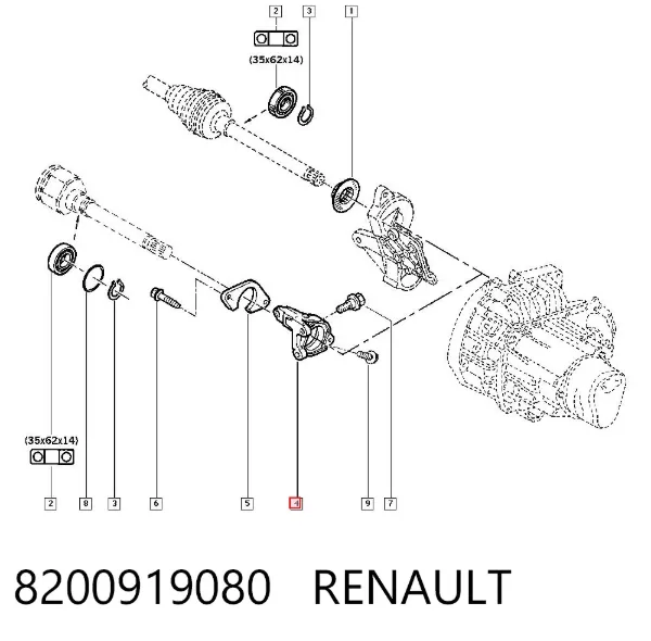 Soporte del rodamiento intermedio del semieje delantero 8200919080 Renault (RVI)