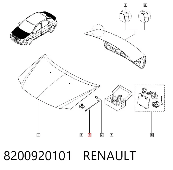 Gancho soporte del capó 8200920101 Renault (RVI)