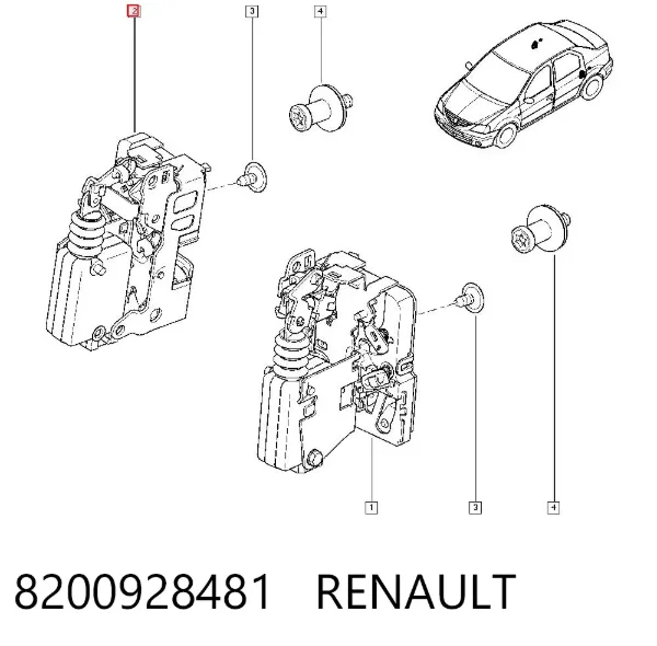 Cerradura de la puerta trasera derecha 8200928481 Renault (RVI)