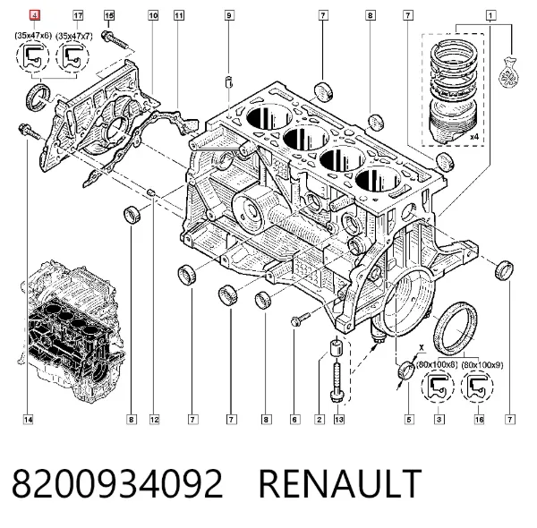 Retén de cigüeñal frontal 8200934092 Renault (RVI)