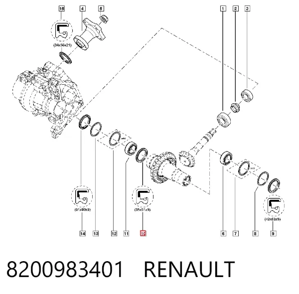 Retén de salida trasero de la caja de transferencia 8200983401 Renault (RVI)