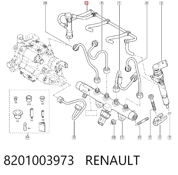 Tubería de retorno de combustible de los inyectores 8201003973 Renault (RVI)