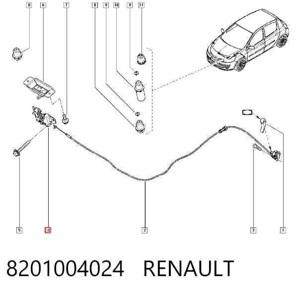 Cerradura de capó 8201004024 Renault (RVI)