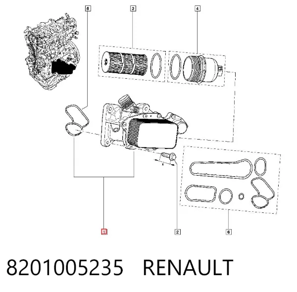 Portafiltro de aceite 8201005235 Renault (RVI)