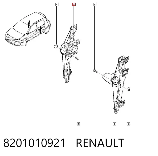 Mecanismo de elevalunas de la puerta trasera derecha 8201010921 Renault (RVI)