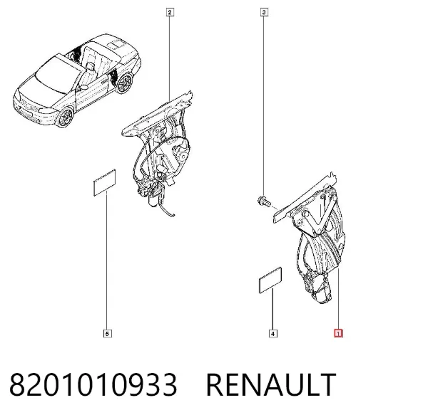Mecanismo de elevalunas de la puerta trasera izquierda 8201010933 Renault (RVI)