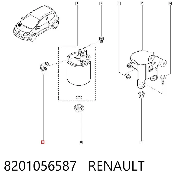 Calentador de combustible en el filtro 8201056587 Renault (RVI)