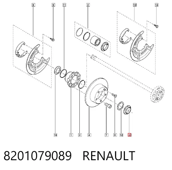 Tuerca del cubo de rueda trasera 8201079089 Renault (RVI)